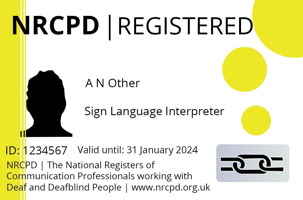 A yellow Registered NRCPD registration card