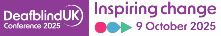 Deafblind UK Conference 2025 logo with the theme “Inspiring Change” and the date 9 October 2025, displayed in purple and white with circular icons.